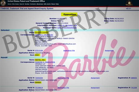 mattel Burberry trademark